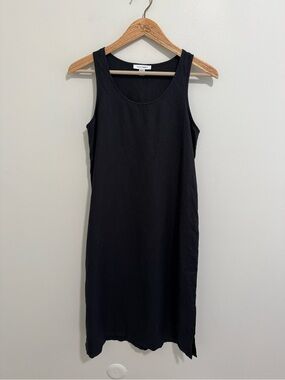 Pure Navy Black Linen Midi Dress